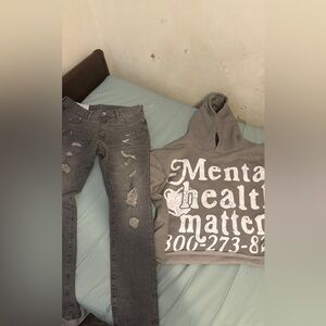 MENTAL HEALTH EUPHORIC 777 HOODIE + H&M Size 32 Ripped Skinny Jeans